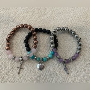 New Lava diffuser bracelets, lavender & silver, turquoise & black,pink & copper